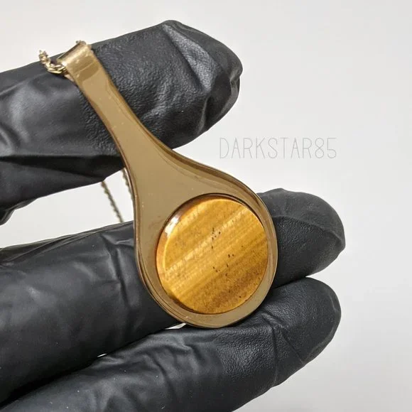 Vintage Tiger's Eye Statement Necklace Stamped 12K Gold Filled - Picture 3 of 6